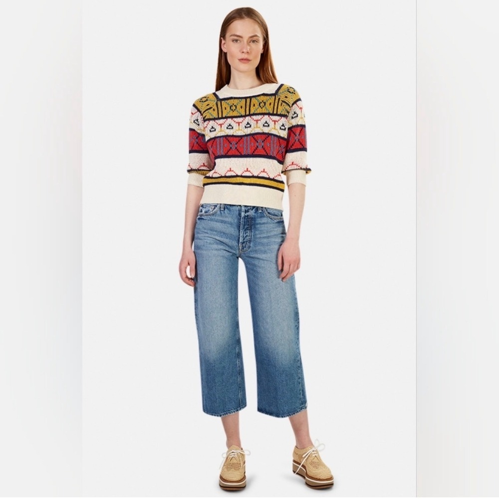 Mother Denim Boatneck Jumper Crop Sweater Southwest‎ Fair Isle XS Cotton Casual
